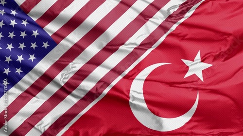 A horizontal composite of the USA and Turkey flags symbolizes their competitive international soccer match.