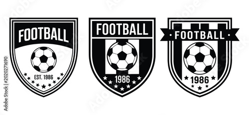 Obraz na plátně Black White Football Soccer Club Shield Badge Logo Set, Established 1986, Emblem