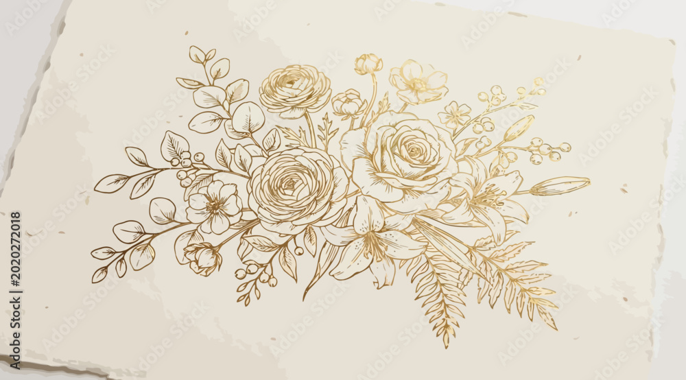 Obraz premium Elegant gold floral arrangement on textured paper
