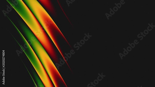 Black History Month, Juneteenth background. Glowing red, yellow, and green diagonal light trails on black background