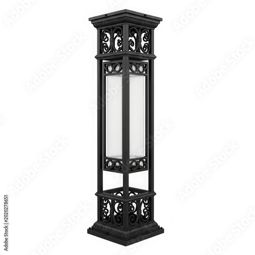 Elegant black wrought iron street lamp