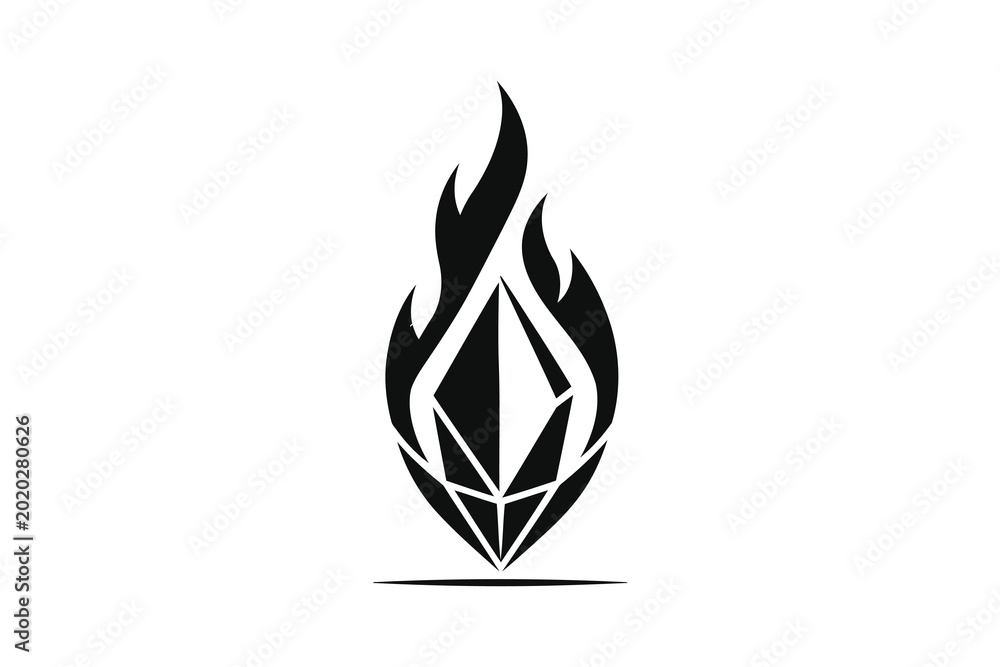 Fototapeta premium Black flame icon with ethereum logo inside