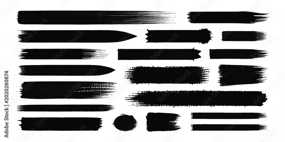 Fotografi Black grunge brush stroke set
