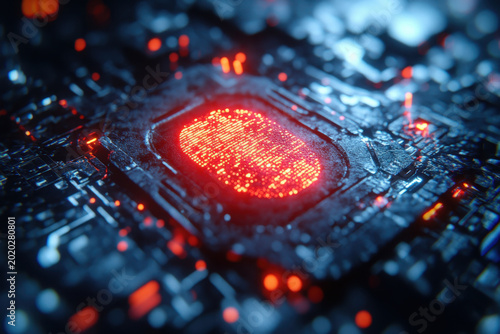 Red light glowing on a circuit board.