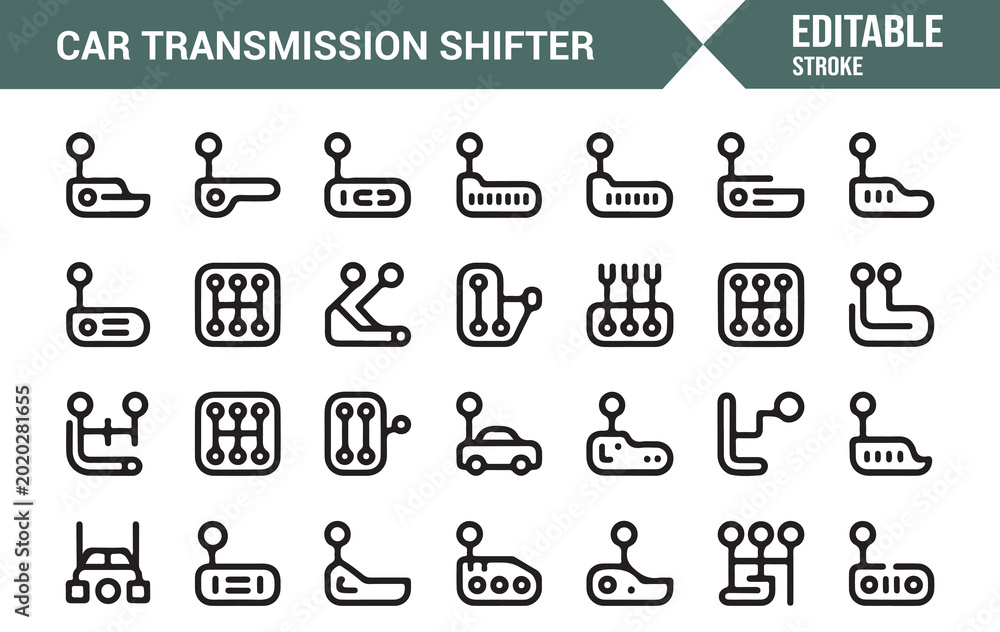 Fototapeta premium Minimal Car Gear Shift Vector Icon Set for Automotive Branding and UI Design