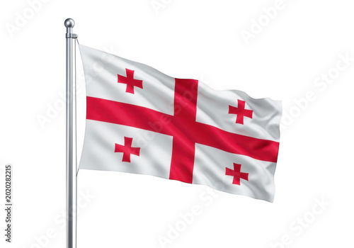 Flag of georgia waving on a flagpole isolated on transparent background