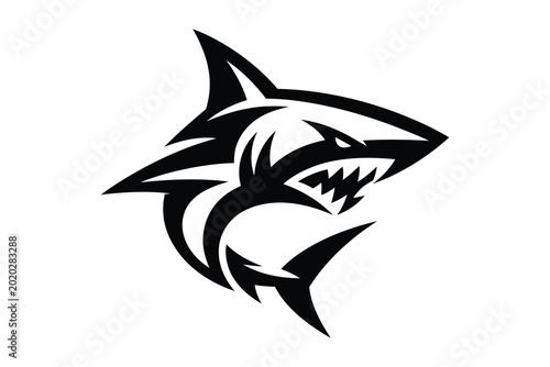 Bild auf Leinwand Black and white stylized shark logo with sharp teeth