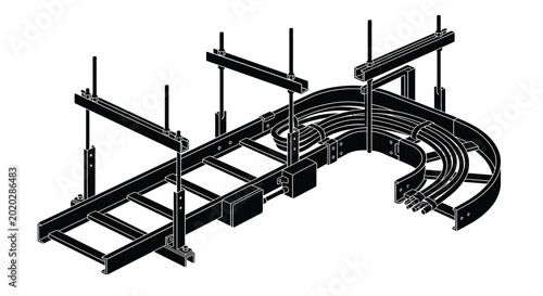 Bild auf Leinwand Silhouette of industrial pipe support system with structural framework and clamp