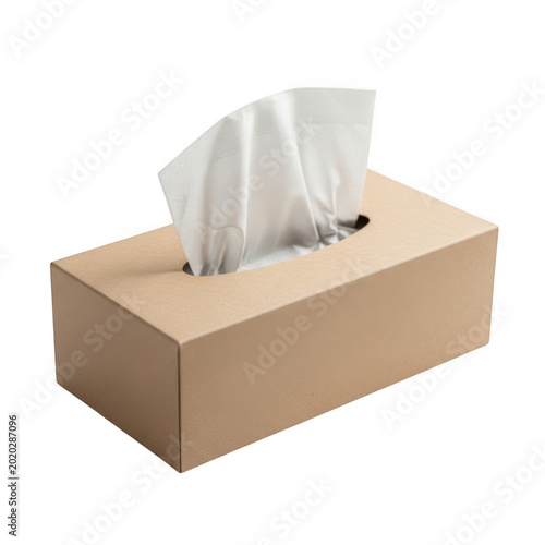 Box of facial tissues with a single sheet partially pulled out