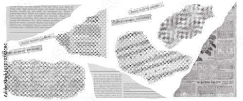 Obraz na płótnie Vintage Torn Crumpled Newspaper Paper Elements, Ripped Retro Press Clippings wit