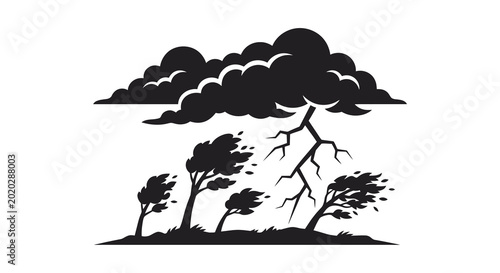 Tableau sur toile Stormy weather silhouette dark clouds and trees in windy conditions