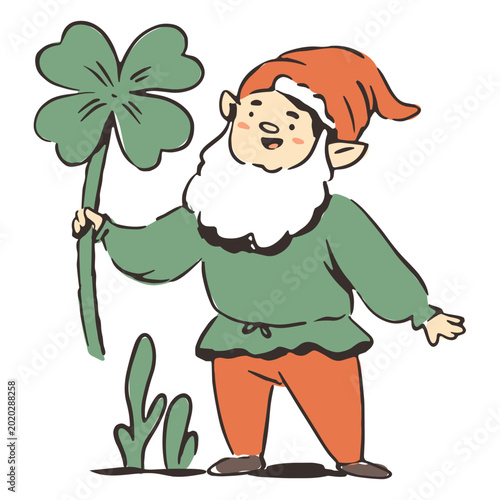 Cute gnome holding a big clover