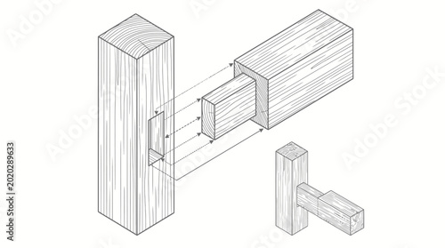 Canvas Print Isometric Illustration of Through Mortise and Tenon Wood Joint with Wedge Assemb