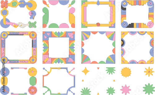 Принти на полотні Hand drawn playful abstract frames with botanical elements and quirky shapes for