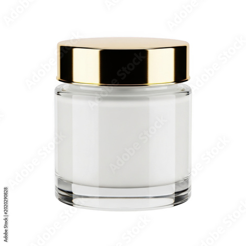 Elegant gold-tone jar with a transparent glass lid and a white interior