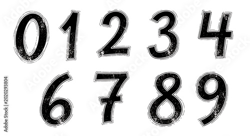 Black background, with large white, numbers zero to, nine in modern, sans serif font