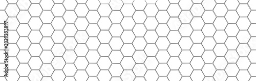 Hexagon grid pattern isolated on panoramic transparent background, Abstract geometric black honeycomb backdrop design, illustration png file