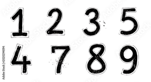 Black background, with white numbers, 1, 2, 3, 5, 4, 7, 8, 9 in, scattered arrangement