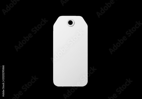 Minimalist blank white rectangular price tag with hole isolated on transparent background