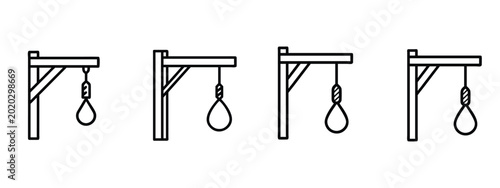 Schilderij op canvas Gallows outline icons set noose hangman horror spooky scary Halloween death execution suicide rope & more vector illustration with editable stroke