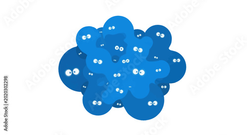 Fotografie Abstract Blue Blob Creatures with Googly Eyes - Cartoon Style