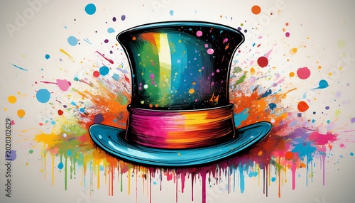 colorful splatter painting of mad hatter top hat