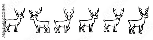 christmas deer line web icon set. Christmas outline icons on white background.