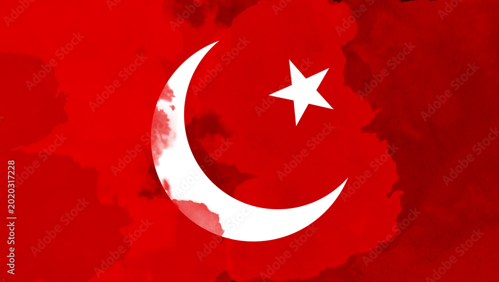 Obraz premium Distressed Red Background with White Crescent Moon and Star Symbol