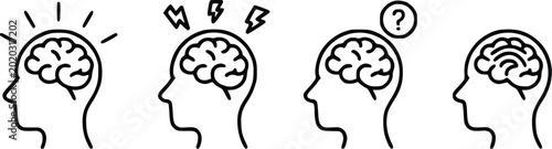 Tableau sur toile Four of Human Head with Brains Showing Different Mental States