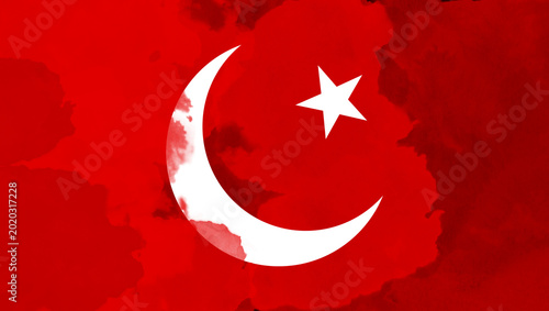 Distressed Red Background with White Crescent Moon and Star Symbol