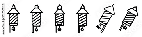 holiday fireworks line web icon set. Christmas outline icons on white background.