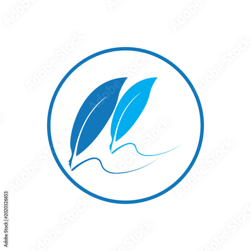 Feather quill design icon and logo illustration