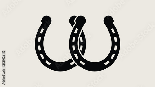 Minimalist vector illustration featuring two intersecting black horseshoe icons designed with a clean flat aesthetic for modern graphic branding projects