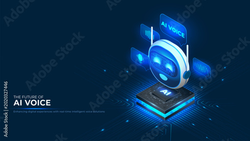 Ai voice assistant developing on circuit board, creating smart technology for digital communication and speech recognition. Vector illustration