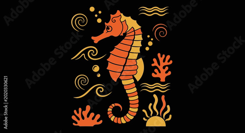 Obraz na płótnie Colorful illustration of a seahorse swimming.