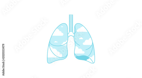Photos Breathing Fresh Air: Lungs Filled with Sky and Clouds Illustration