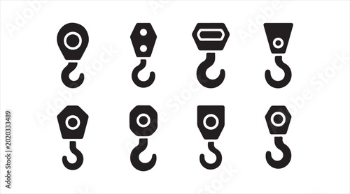 Heavy duty hook equipment icons for construction design