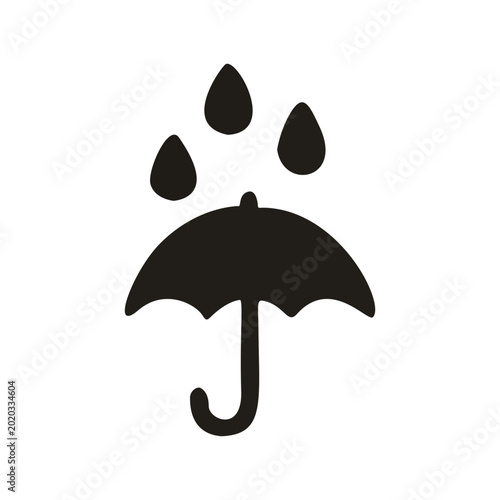 Obraz na płótnie Silhouette Icon Representing an Umbrella with Falling Rain Droplets During Incle