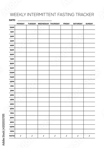 Professional Weekly Intermittent Fasting Tracker A4 Template for Wellness Monitoring and Routine Optimization