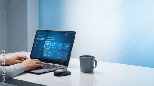Tapety artystyczne Student engaged in e-learning using a laptop for online education