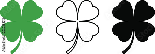Schilderij op canvas Clover leaf symbols vector, shamrock outlines and black silhouettes featuring lucky four leaf clover for St Patricks Day nature and decorative design