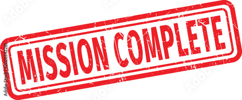 Fotografie MISSION COMPLETE red rubber stamp text