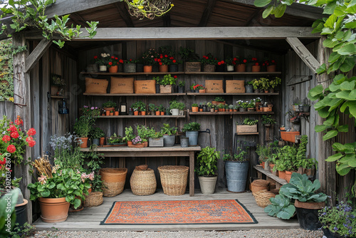 Various plants inside a shed.