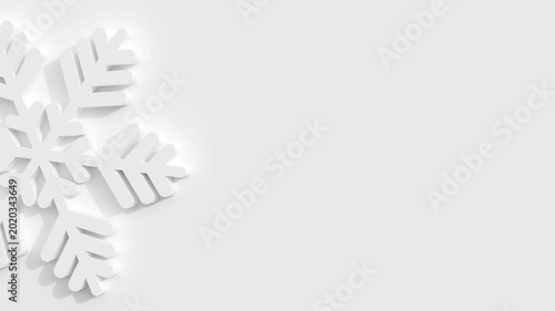 White 3D Snowflake Rotating Clockwise on White Background Left Side Cropped Landscape Hi-res 4K 30 FPS 16:9 Aspect Ratio Seamless Loop Repeatable