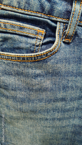 Close-up of blue denim jeans background