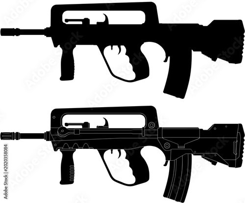 Foto Silhouette vector illustration of FAMAS bullpup assault rifle 5