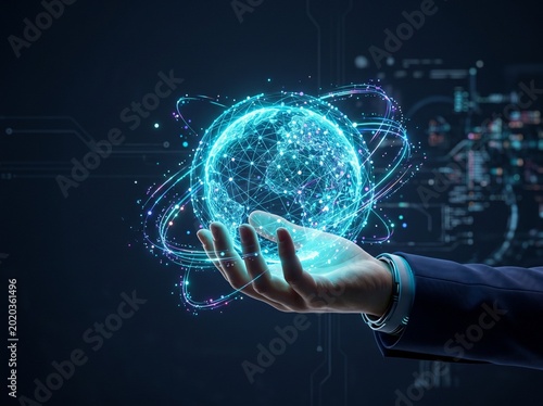 Abstract, Big data network and AI technology, Deep learning and algorithm, Innovative and Data science, Businessman touch a data flow on global network and Fast connection. The world is in your hands