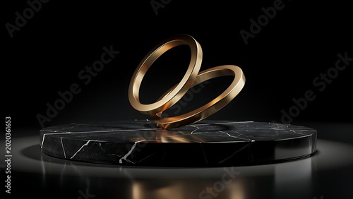 Premium Beauty Products Showcase with Floating Golden Rings and Dark Background