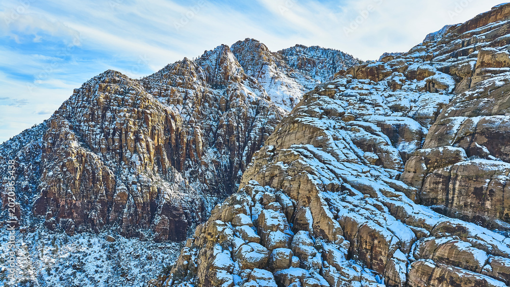 Αυτοκόλλητο Aerial Snow Covered Red Rock Mountains in Nevada Near Las Vegas Winter Landscape