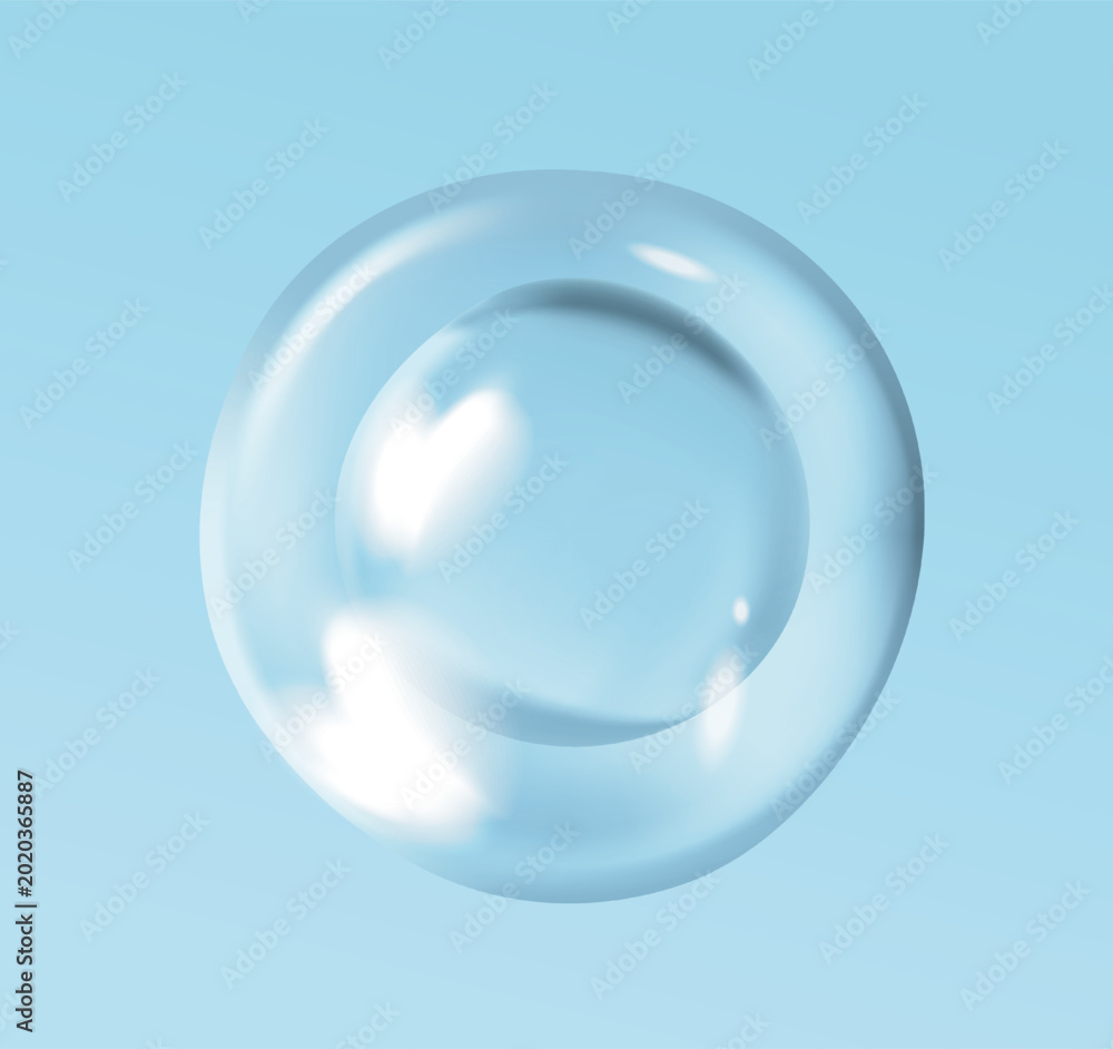 Ταπετσαρία Transparent glossy bubble shown on soft blue background in smooth minimal style, symbolizing purity and lightness concept